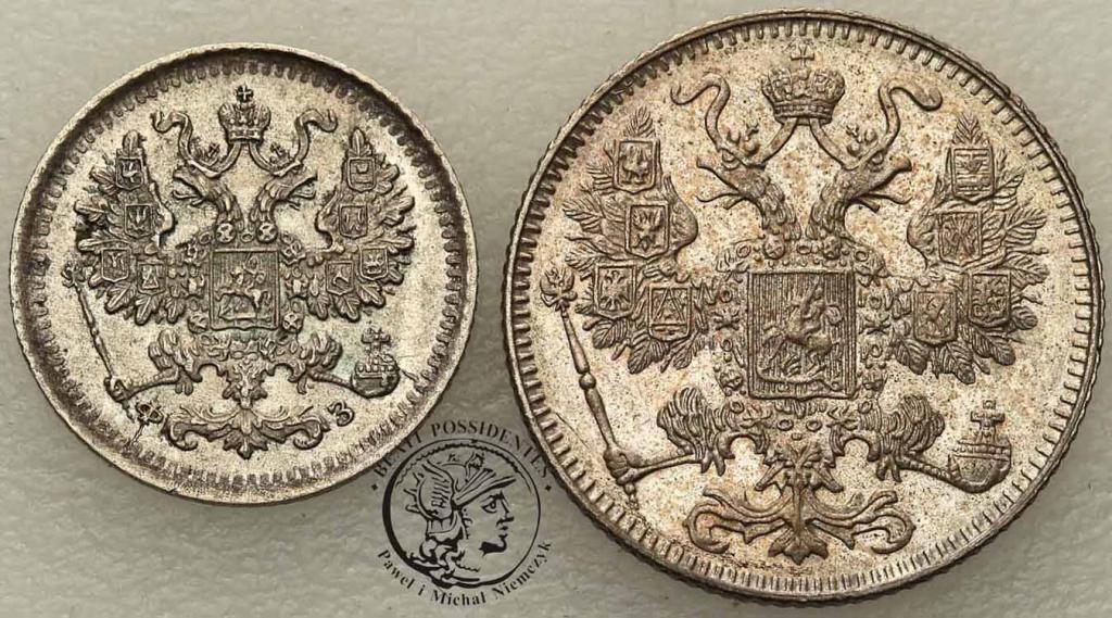Rosja Mikołaj II 5 + 15 kopiejek srebro st.3+