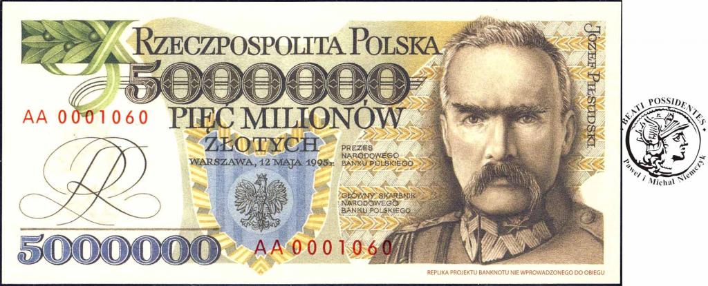 Banknot REPLIKA 5 000 000 złotych Piłsudski st.1