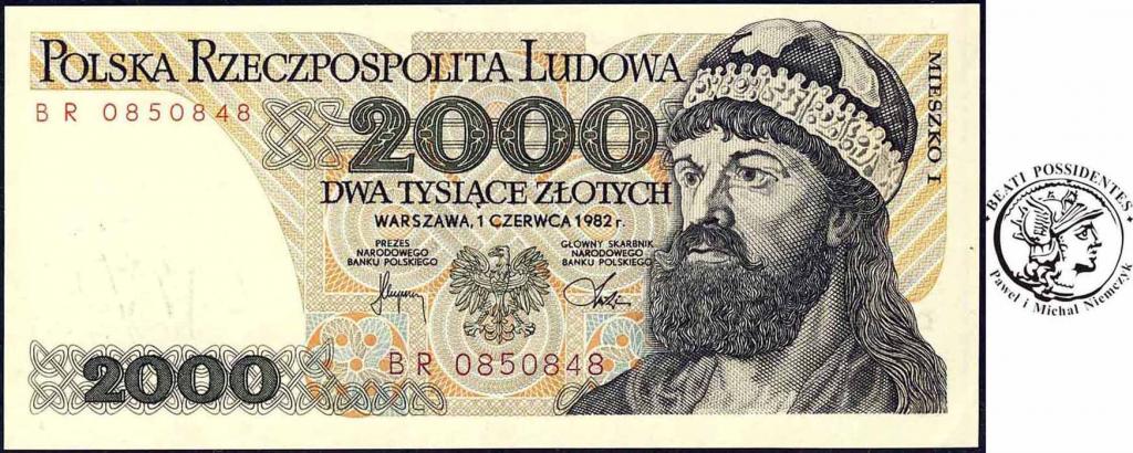 Banknot 2000 złotych 1982 Mieszko I seria BR st.1-