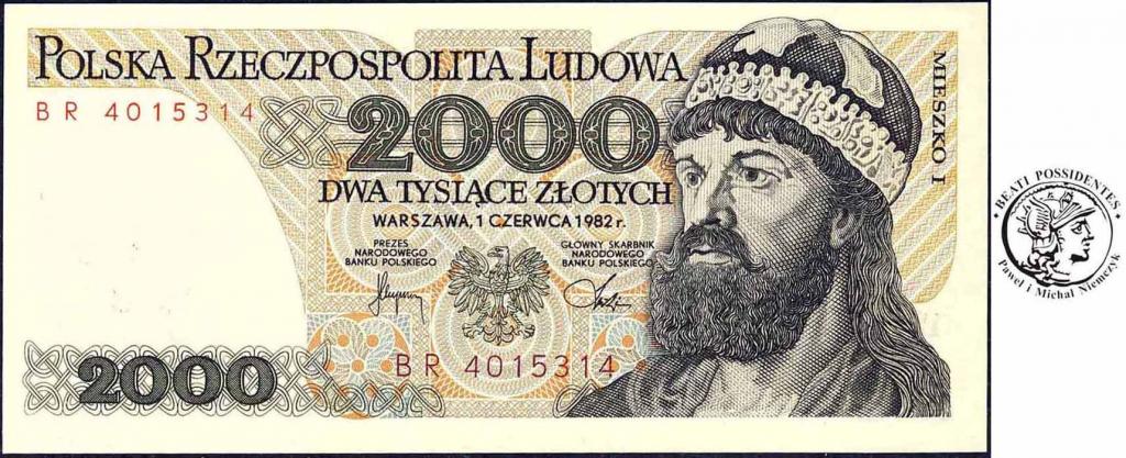 Banknot 2000 złotych 1982 Mieszko I seria BR st.1