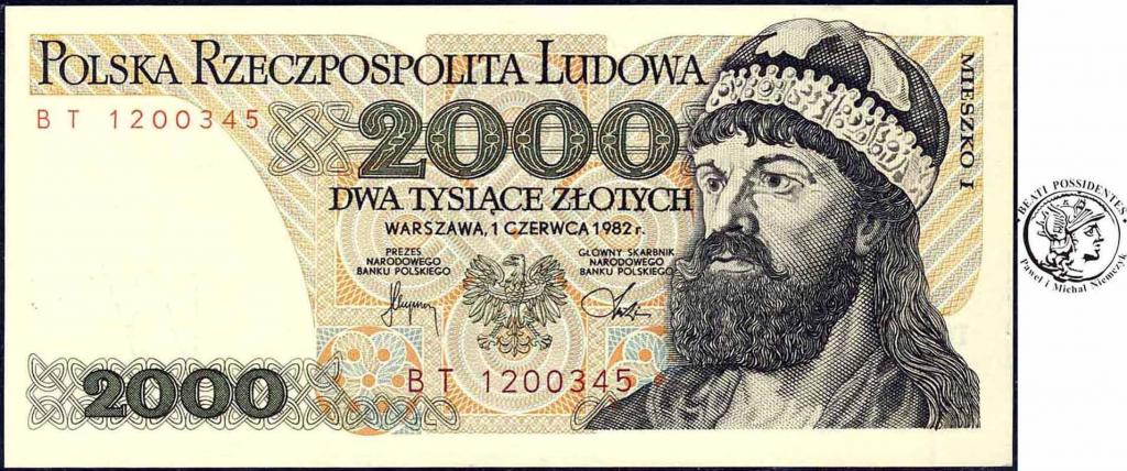 Banknot 2000 złotych 1982 Mieszko I seria BT st.1-