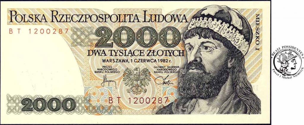 Banknot 2000 złotych 1982 Mieszko I seria BT st.1