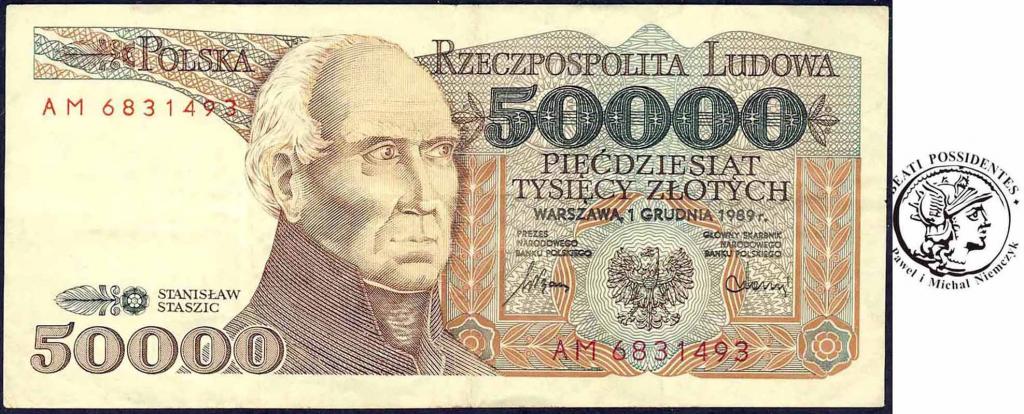 Banknot 50 000 złotych 1989 Staszic seria AM st.3-