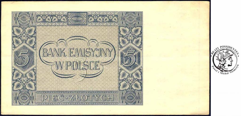 Polska banknot 5 złotych 1940 seria B st.3