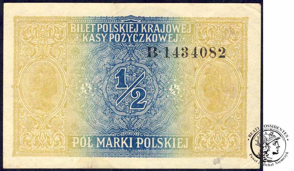 Banknot 1/2 marki polskiej 1916 - Generał st. 2-