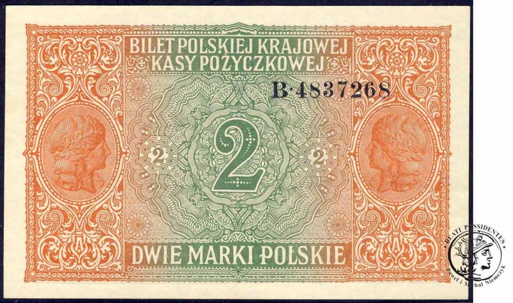 Banknot 2 marki polskie 1916 - Generał st.1 Piękny