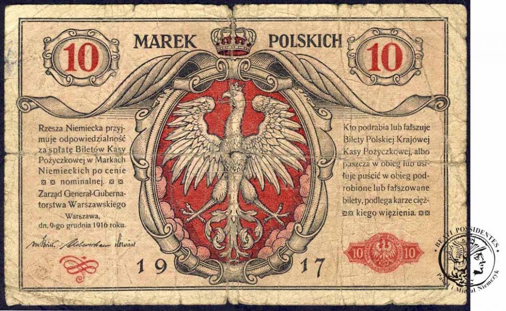Banknot 10 marek polskich 1916 - Generał st. 4-