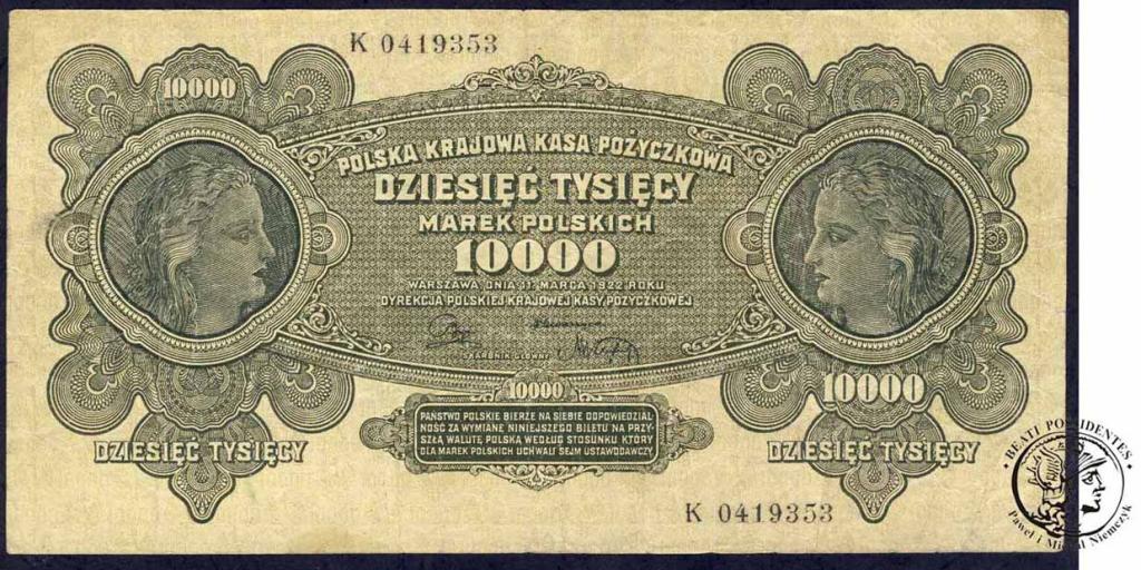 Banknot 10000 marek polskich 1922 - ser. K - st.3