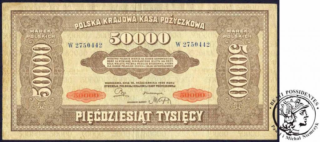 Banknot 50000 marek polskich 1922 - ser. W - st.3