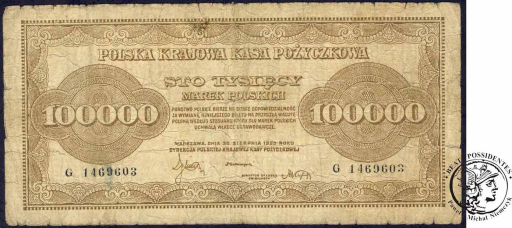 Banknot 100000 marek polskich 1923 - ser. G - st.4