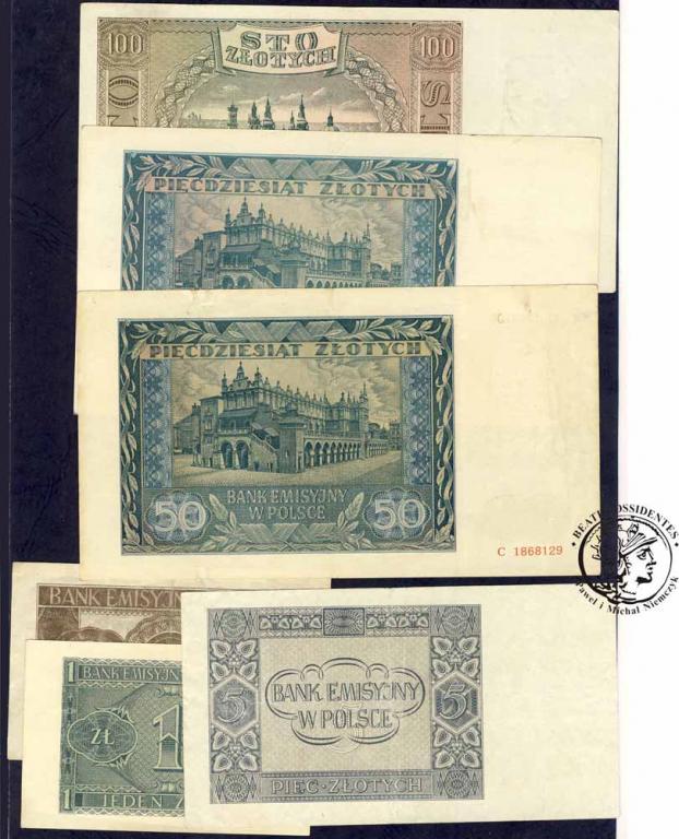 Zestaw Banknotów 1 - 100 złotych 1941 RÓŻNE st2/3