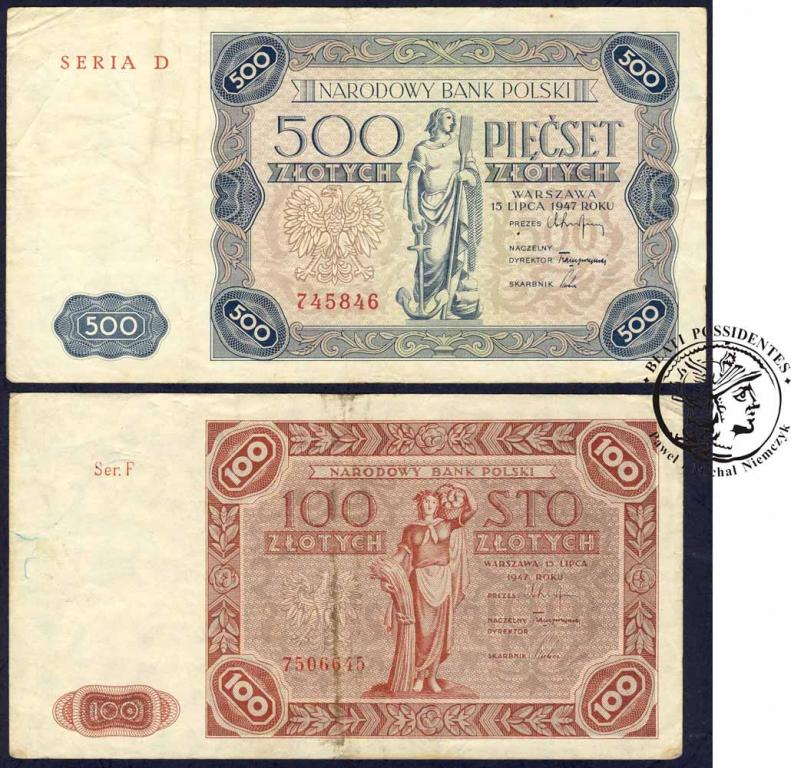 Zestaw banknotów 100 - 500 złotych 1947 RÓŻNE st3