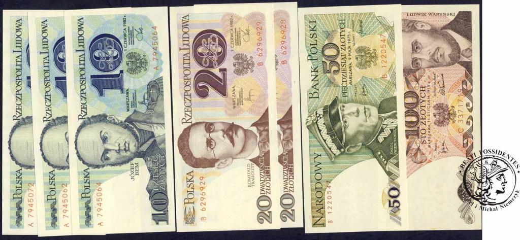 Zestaw banknotów 10-100 złotych 1975-82 RÓŻNE st1-