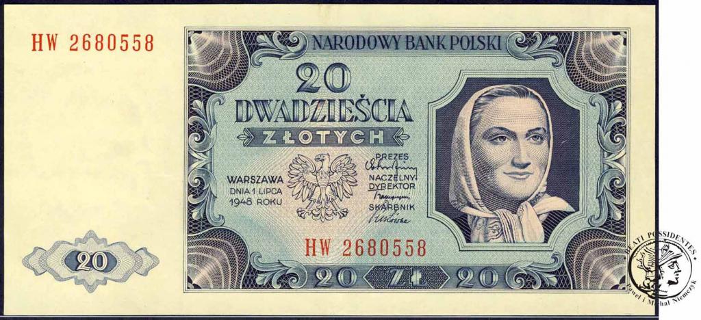 Polska banknot 20 złotych 1948 - ser. HW - st. 1
