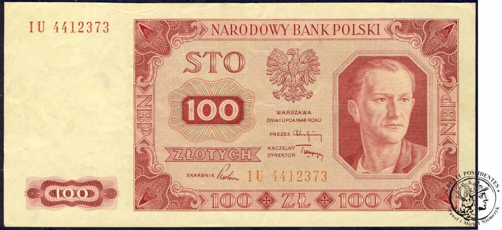 Polska banknot 100 złotych 1948 - ser. IU - st. 3