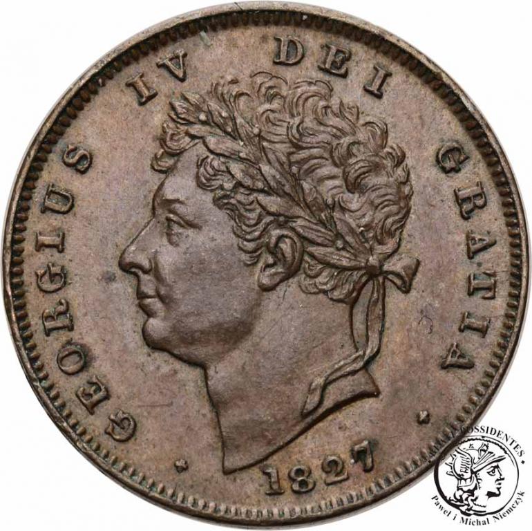 Wielka Brytania 1/3 Farthing 1827 George IV st2+/2