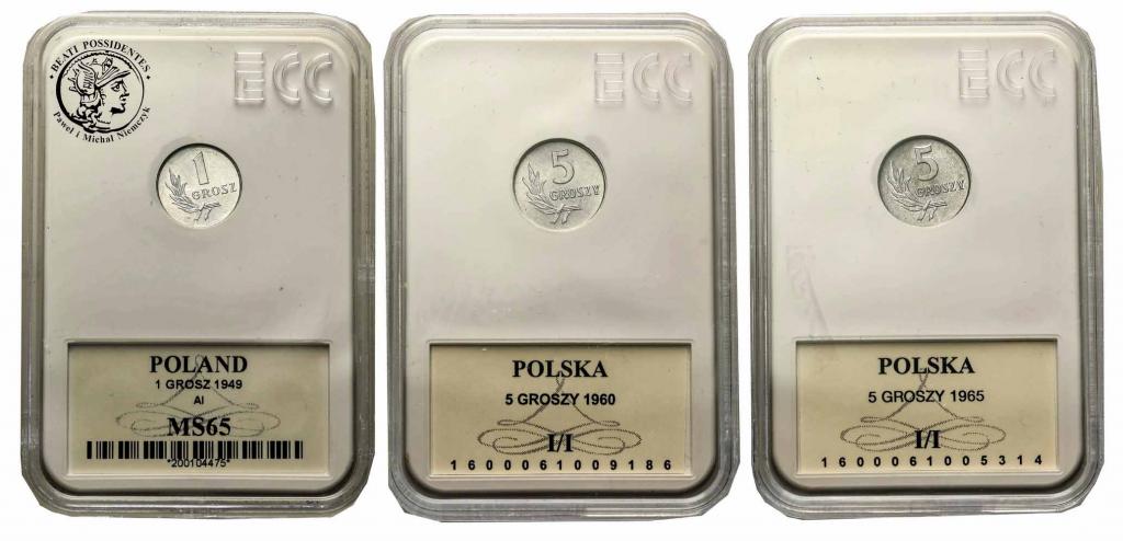 Polska PRL 1 grosz + 5 groszy GCN zestaw 3 sztuk