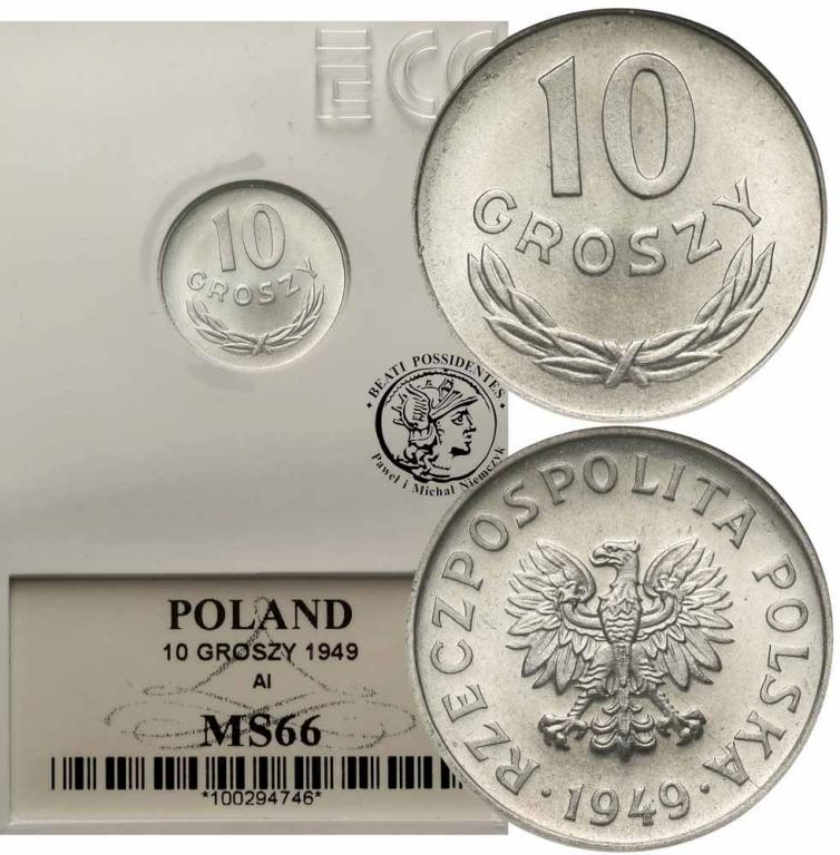 Polska PRL 10 groszy 1949 GCN MS66