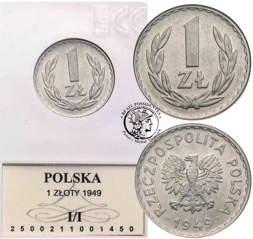 Polska PRL 1 złoty 1949 aluminium GCN I/I
