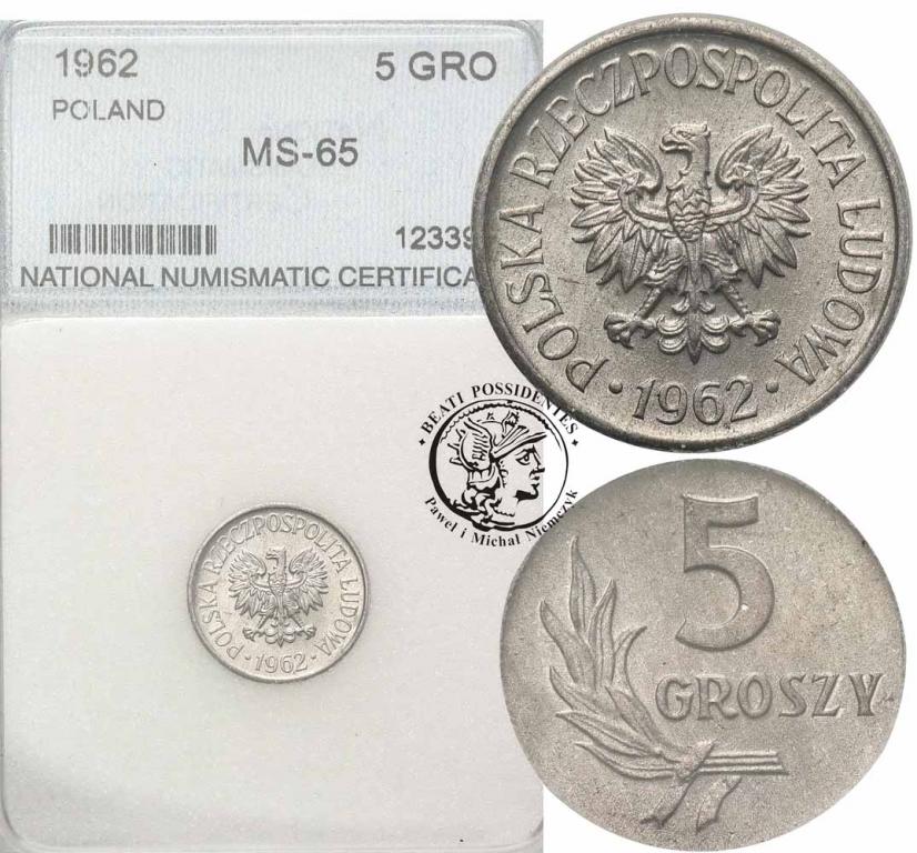 Polska PRL 5 groszy 1962 NNC MS65