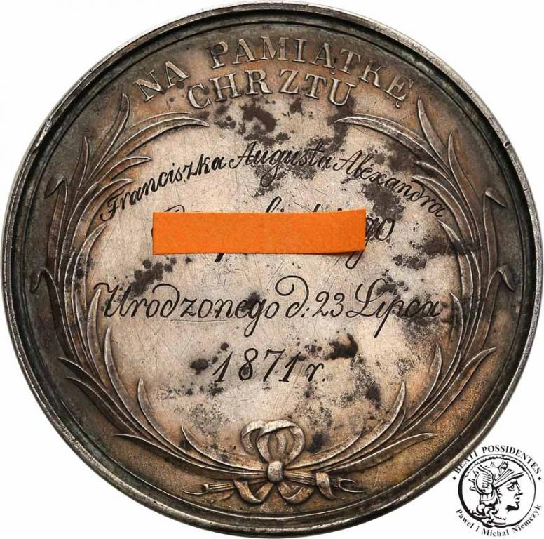 Polska medal chrzcielny 1871 srebro ''91'' st3+/2-