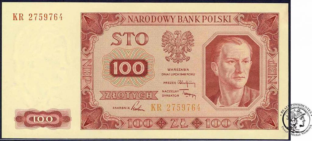 Polska banknot 100 złotych 1948 - ser. KR - st. 1