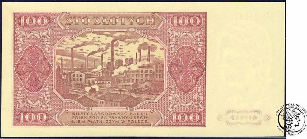 Polska banknot 100 złotych 1948 - ser. KR - st. 1