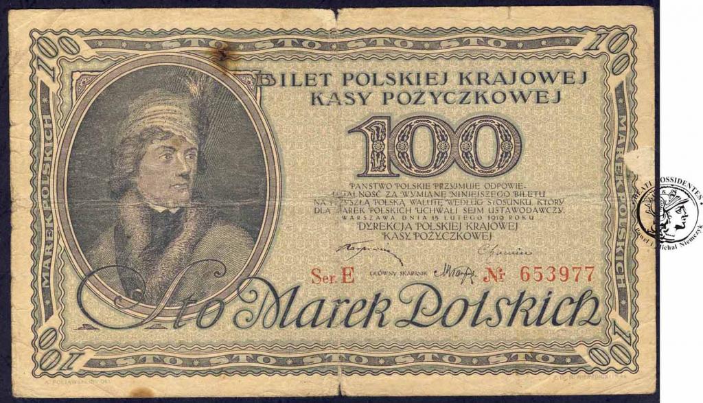 100 marek polskich 1919 Kościuszko - ser E - st. 4