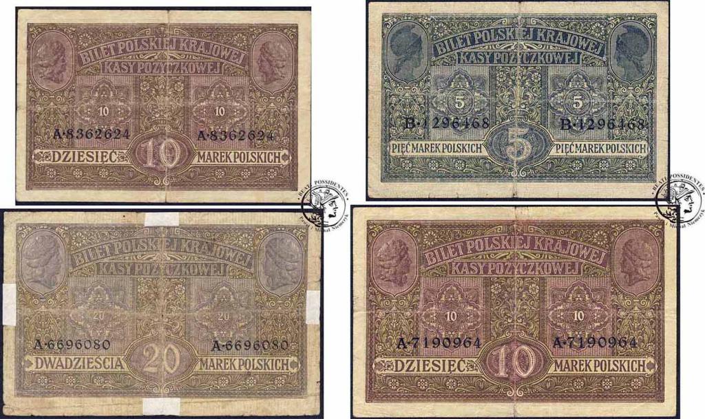 Banknoty 5, 10, 20 marek polskich 1916 Generał st4