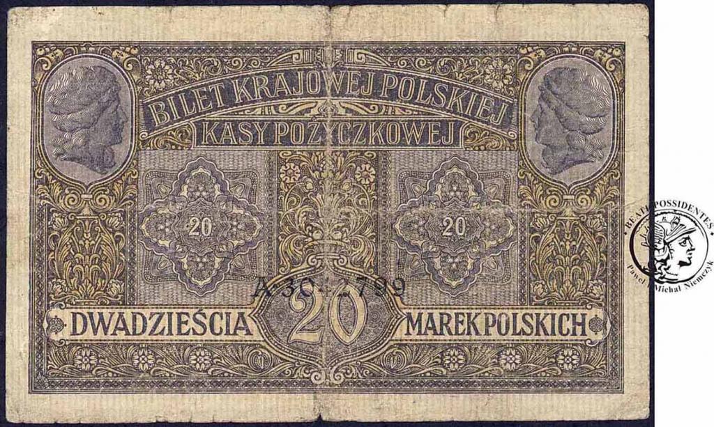 Banknot 20 marek polskich 1916 - JENERAŁ st.3-/4