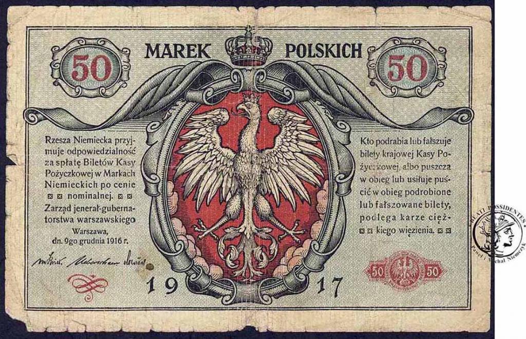 Banknot 50 marek polskich 1916 - JENERAŁ st.4+
