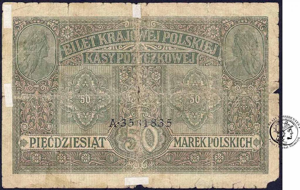 Banknot 50 marek polskich 1916 - JENERAŁ st.4+