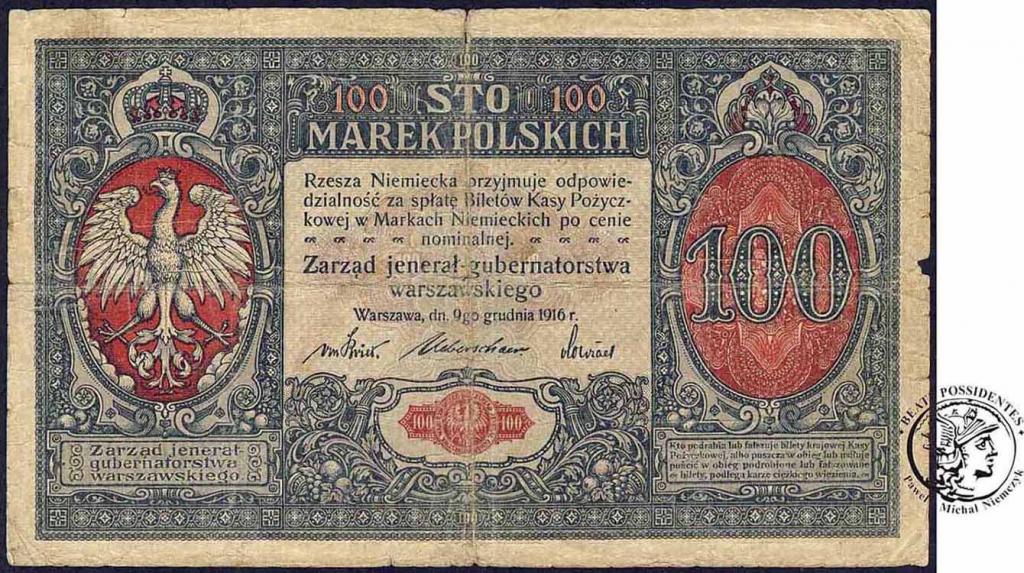Banknot 100 marek polskich 1916 - JENERAŁ st.4+