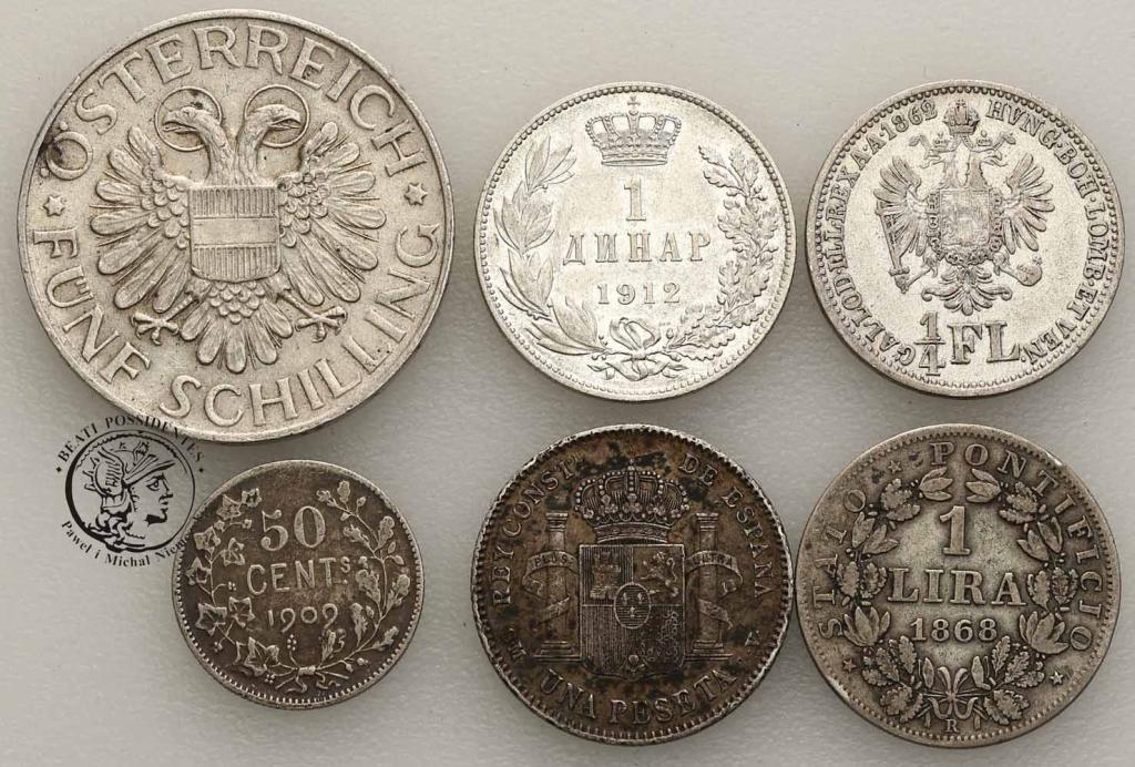 Europa monety srebrne lot 6 szt. st.3/3+
