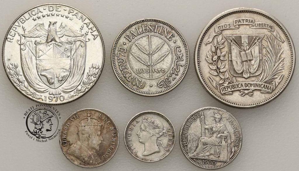 Egzotyka monety srebrne lot 6 szt. st.3/3+