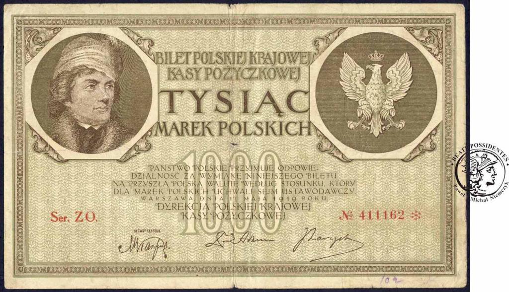 Banknot 1000 marek polskich 1919 Kościuszko ZO s3-