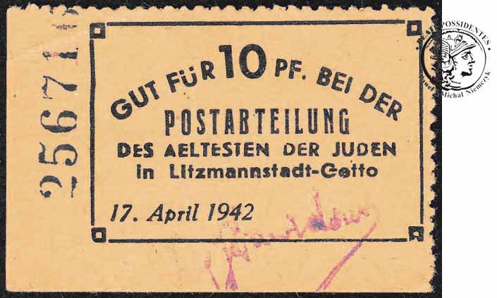 Getto Łódź 10 fenigów 17.04.1942 st. 2- B. RZADKIE