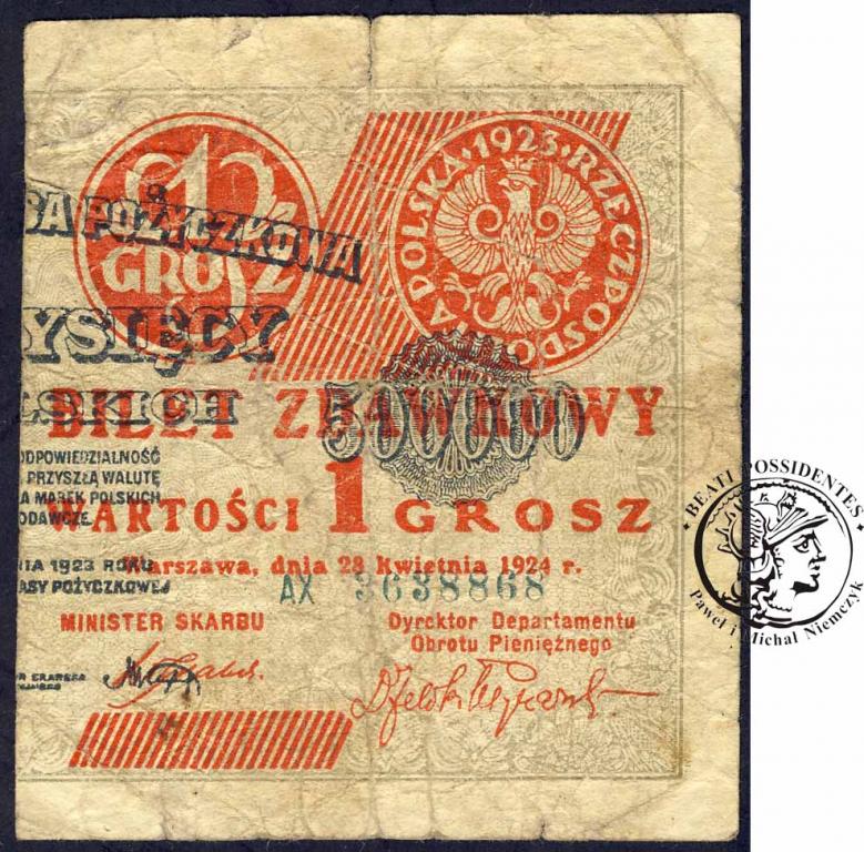 Banknot 1 grosz 1924 (prawy) - ser AX - st. 3-
