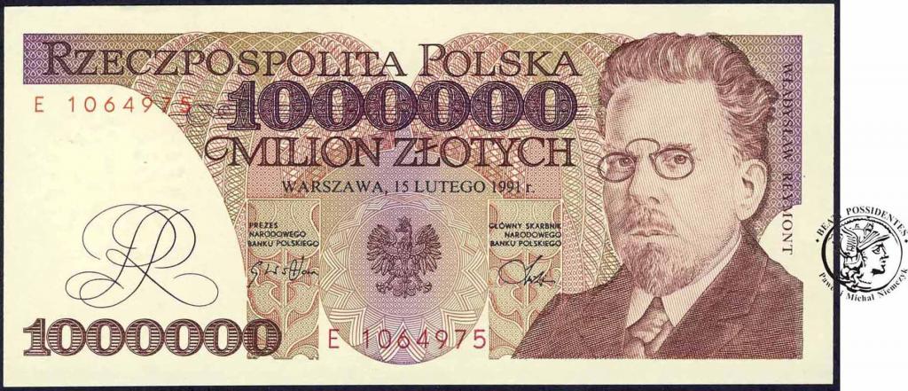 Banknot 1 milion zł 1991 Reymont ser E st.1 Piękny