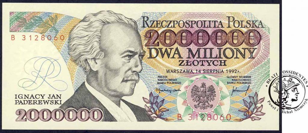 2 miliony zł 1992 Paderewski - ser B - st.1 Piękny