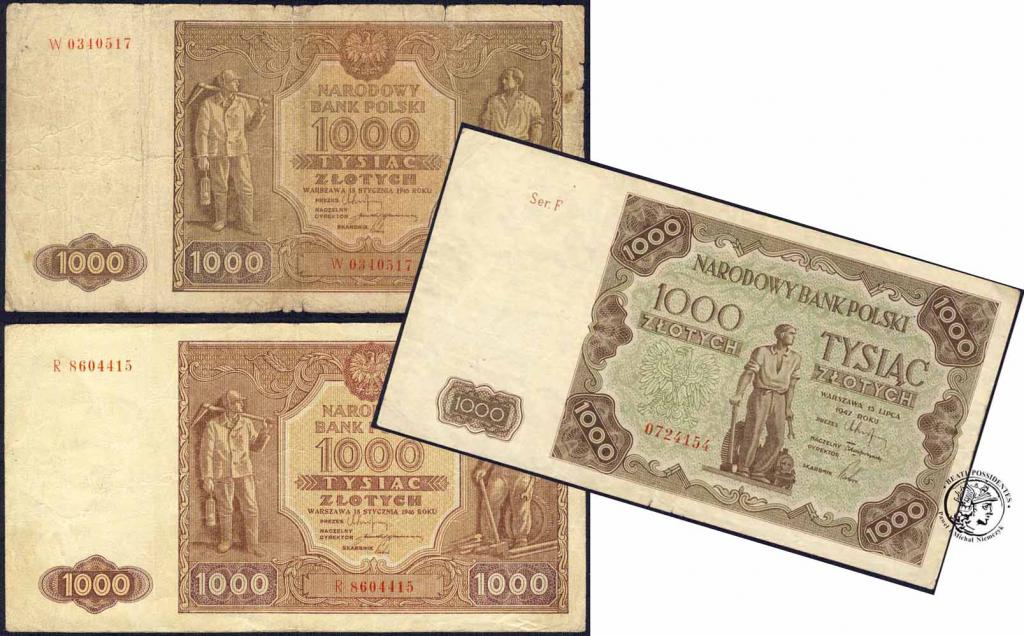 Banknoty 3 x 1000 zł 1946 i 1947 - RÓŻNE - st3/3-