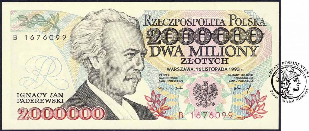 2 miliony zł 1992 Paderewski seria B st.1 Piękny