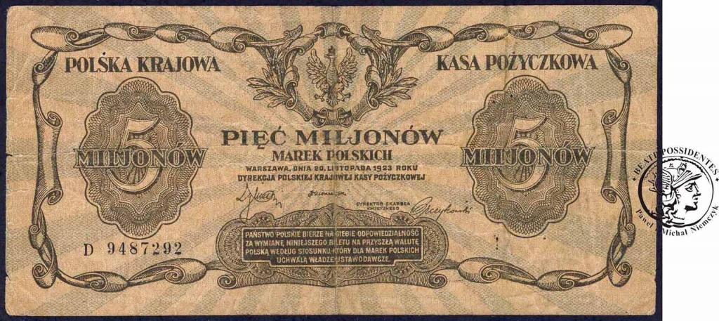 Banknot 5 milionów marek polskich 1923 ser D st.3-