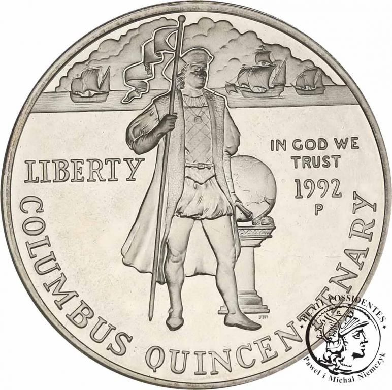 USA 1 dolar 1992 Kolumb SREBRO st. L