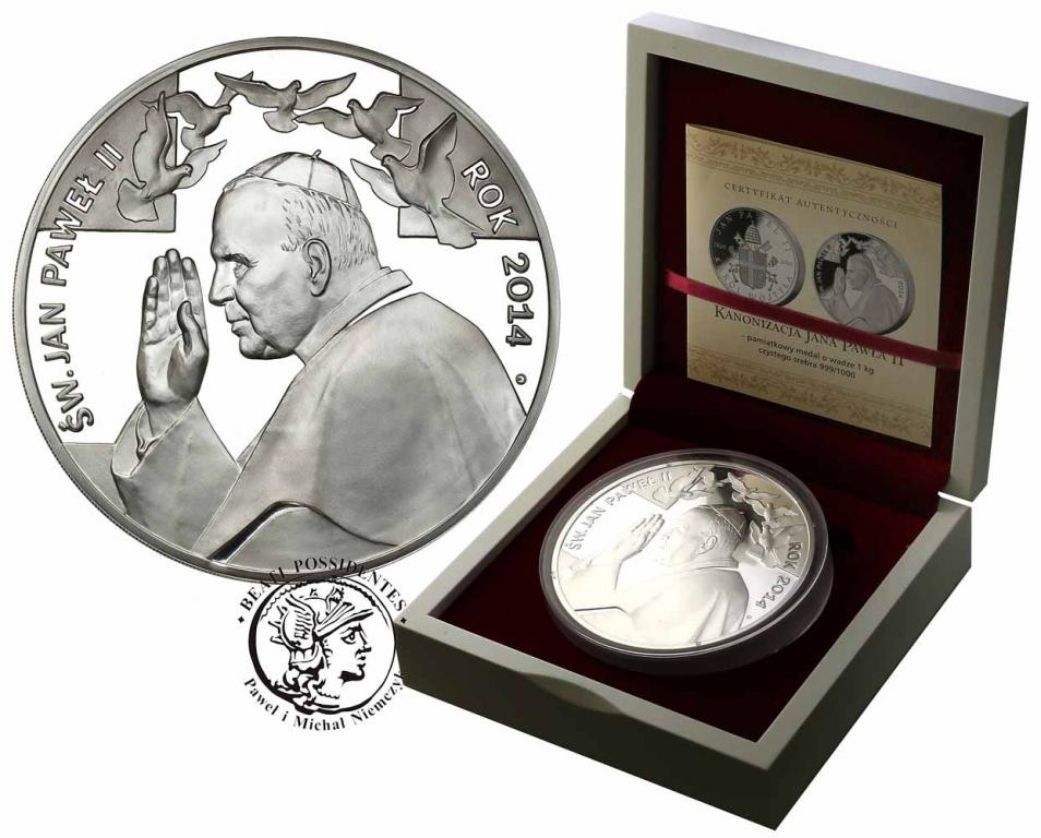 Medal 2014 Papież Jan Paweł II 1 kg SREBRO st.L