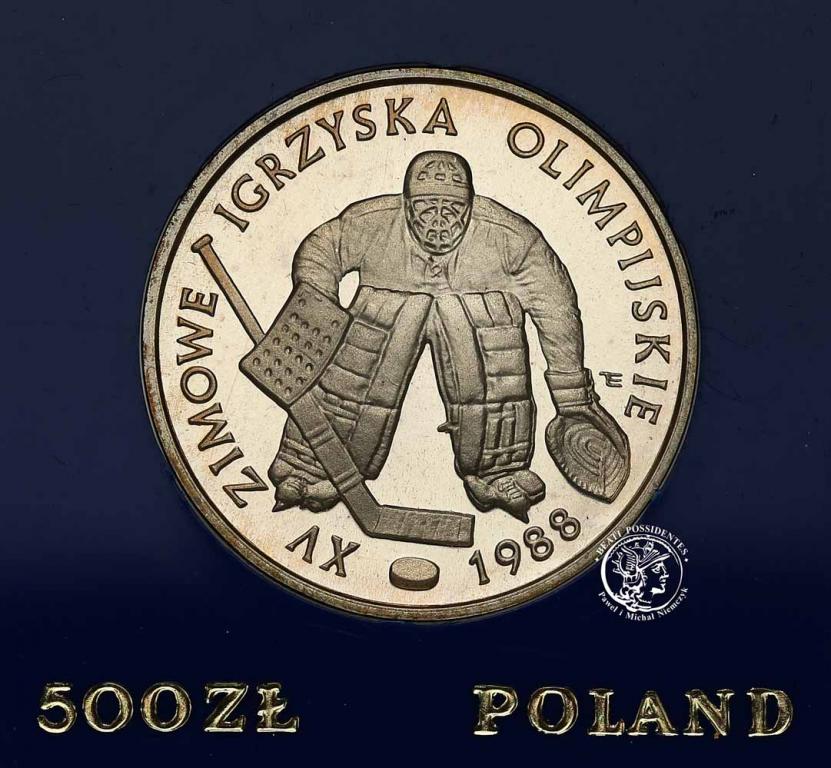 Polska PRL 500 złotych 1987 Calgary hokej st. L