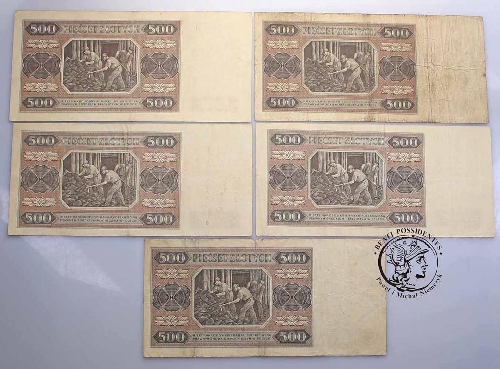 Polska PRL banknoty 500 złotych 1948 lot 5 szt st4