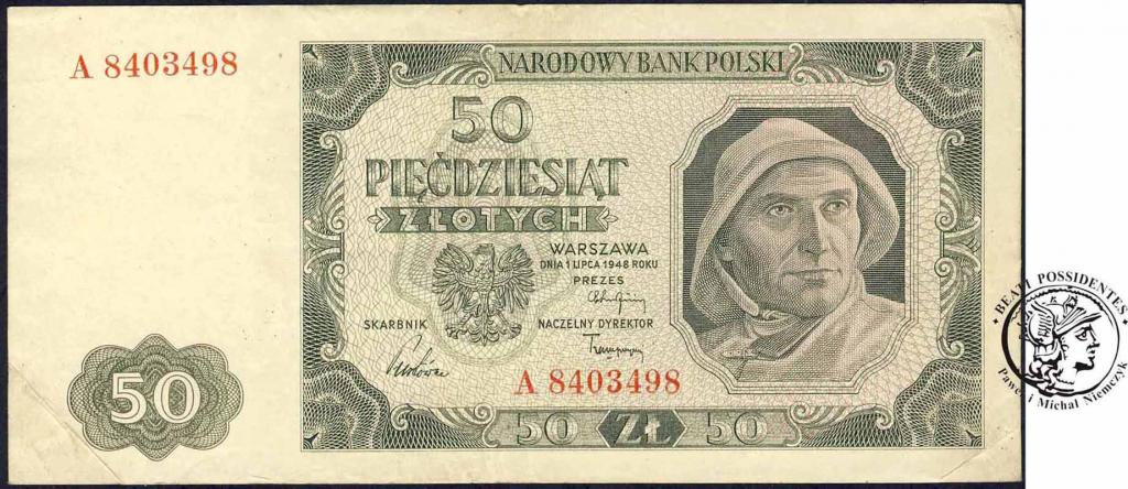 Polska PRL banknot 50 złotych 1948 seria A st.3