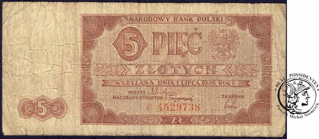 Polska PRL banknoty 5 złotych 1948 seria C st.5