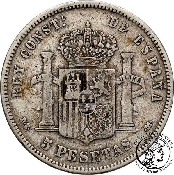 Hiszpania 5 Pesetas 1877 Alfonso XII st. 3